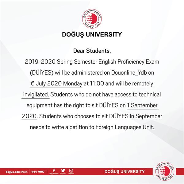 2019 2020 Bahar Donemi Ingilizce Yeterlilik Sinavi Duiyes Onemli Bilgilendirme