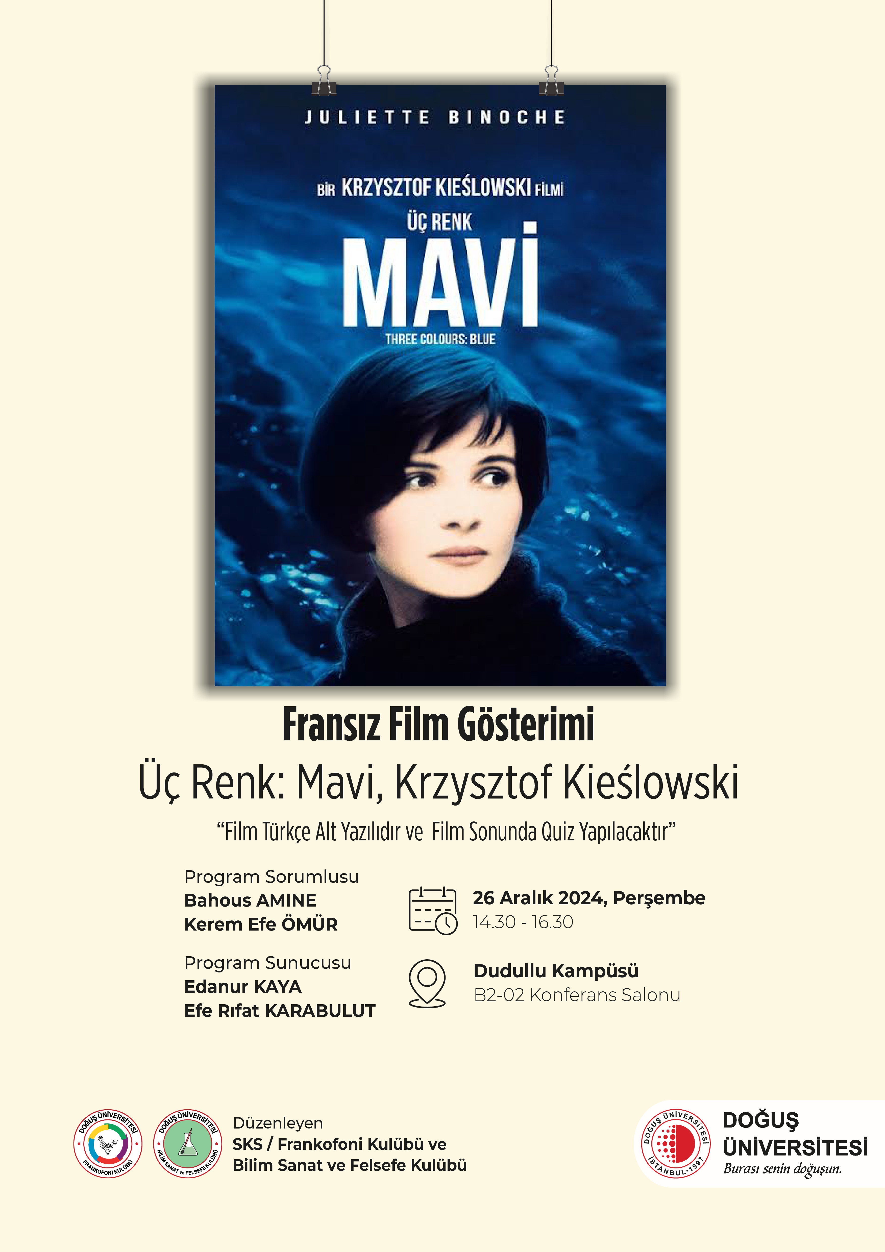 Fransız Film Gösterimi Mavi, Krzysztof Kieslowski_Afiş