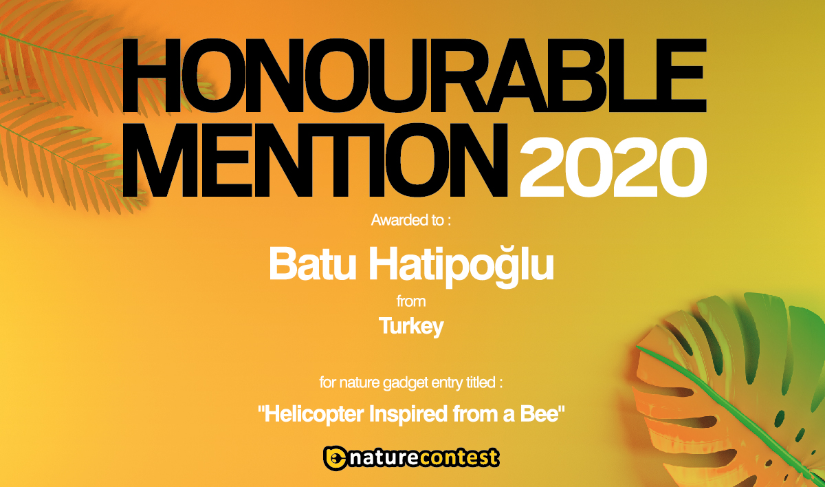 The Winner of Nature Contest 2020 Turkey is Batu Hatipoğlu with the Project ‘Helicopter Inspired From A Bee’